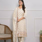 Cream Jequard Silk Embroidery with Thread and sequence Stitched Suit With Dupatta - Tanisha | Swadesiicart