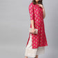 Indian Clothing Anubhutee Pink & Golden Printed Straight Kurta - Swadesiicart