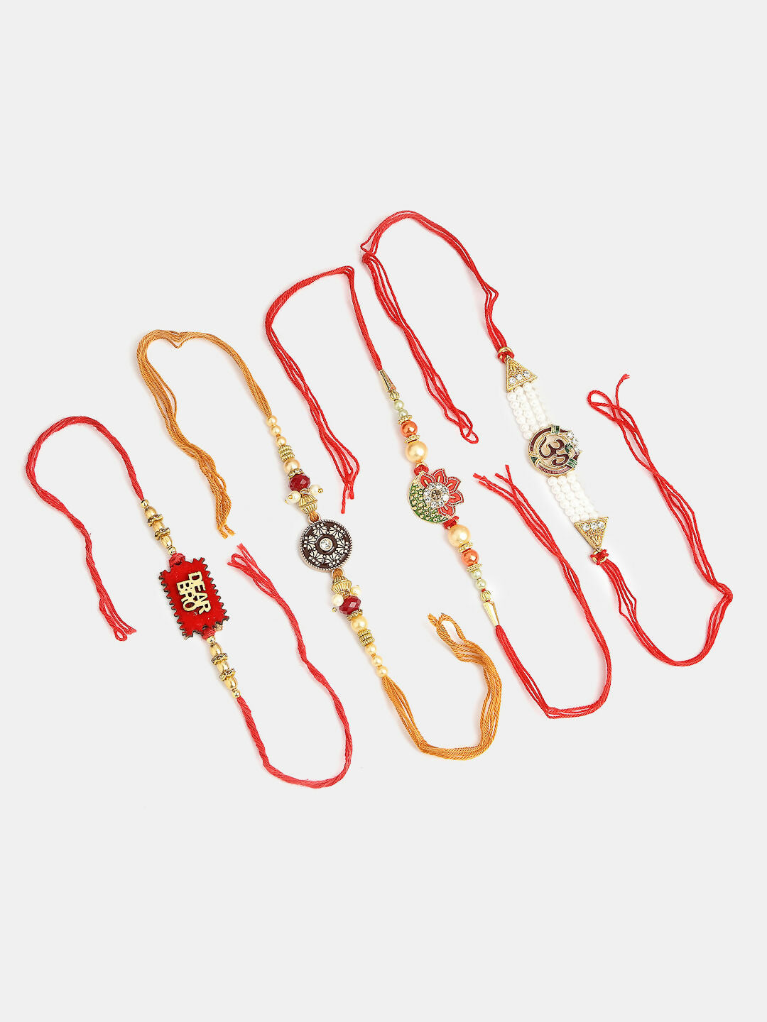 NVR Men Set of 4 Gold-Toned Stone-Studded & Beaded Rakhi With Roli Chawal | Swadesiicart
