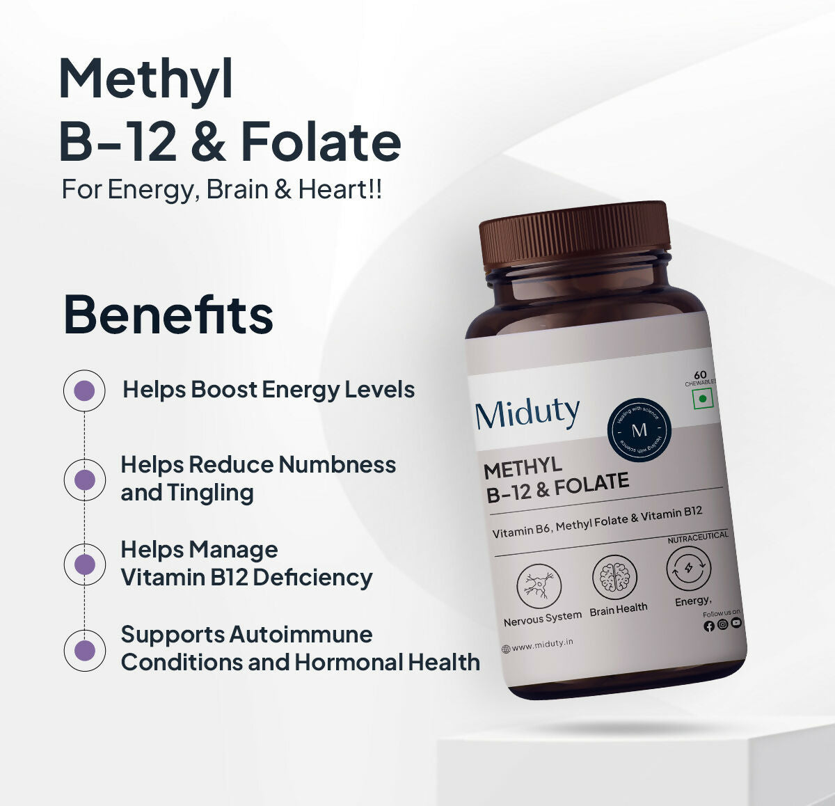 Miduty by Palak Notes Vitamin B12 - Methyl Folate Chewables - Swadesiicart