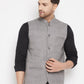 Even Apparels Grey Wool Men Woven Nehru Jacket WL730 | Swadesiicart