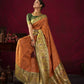 Vishnu Weaves Women's Orange Paithani Silk Saree with Blouse - Swadesiicart