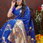 Lorenvalley Fashion Blue Soft Paithani Silk Woven Design Gold Zari Meenakari Weaving Saree - Swadesiicart