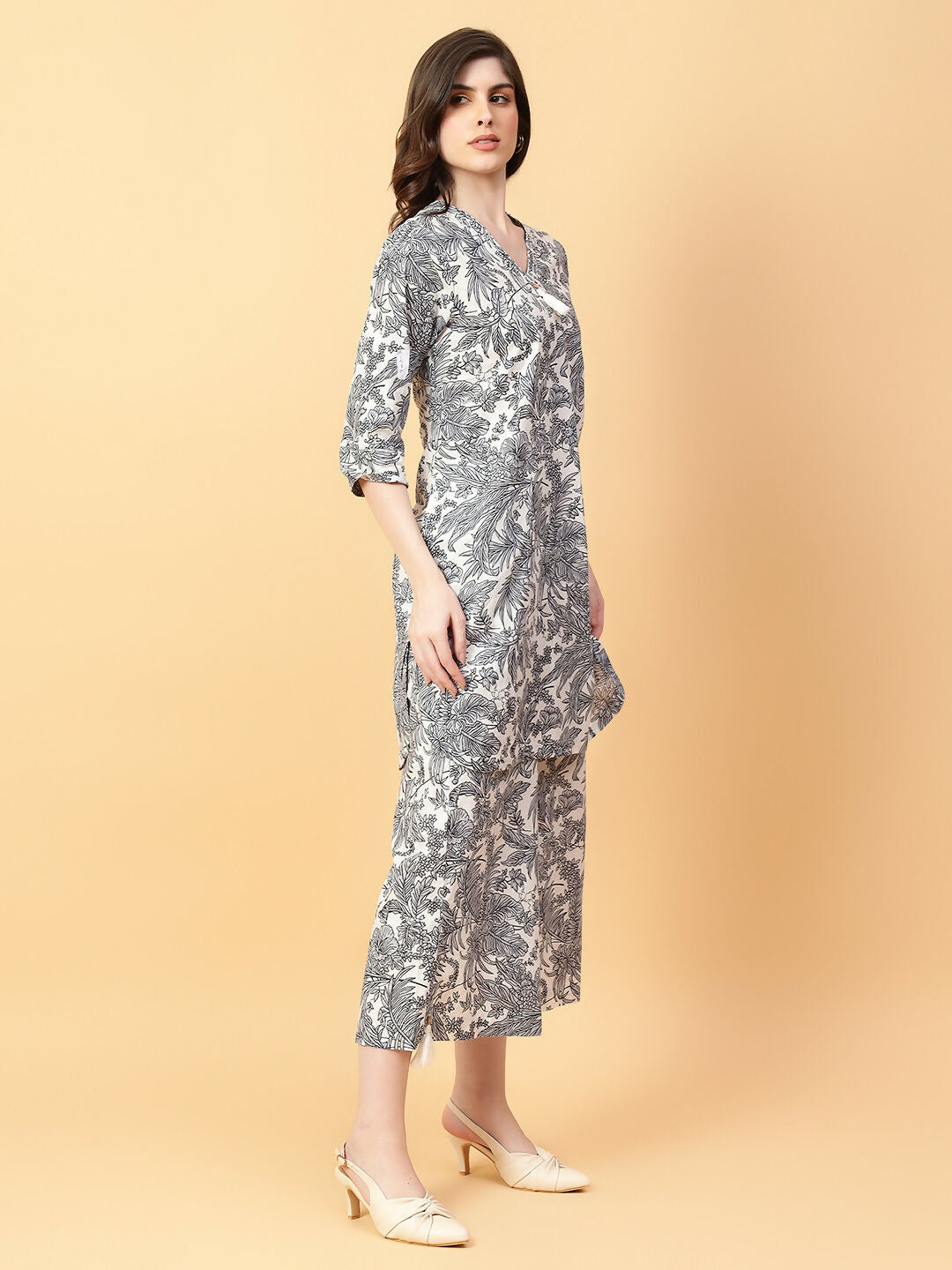Joban Fashion Grey Cotton Printed & Hand Work Co-ord Set - Swadesiicart