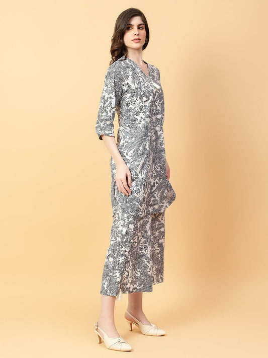 Joban Fashion Grey Cotton Printed & Hand Work Co-ord Set - Swadesiicart