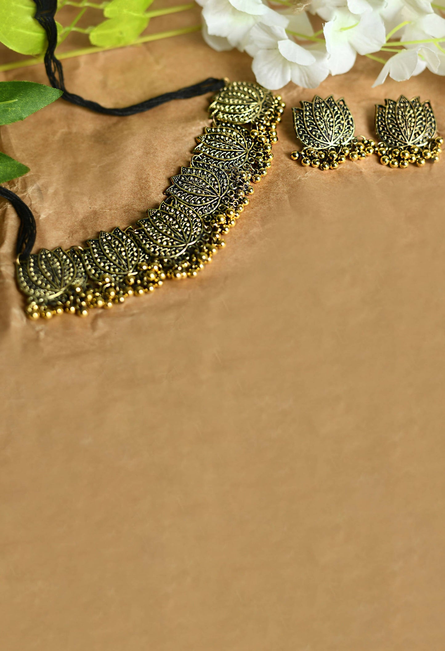 Mominos Fashion Johar Kamal Gold-Polished Brass Finish Lotus Design Choker For Women | Swadesiicart