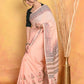Very Much Indian Handblock Printed Cotton Saree With Natural Dyes - Peach | Swadesiicart