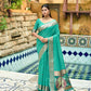 Vishnu Weaves Women's Sea Green Cotton Silk Zari Woven Butta Work Saree with Blouse - Swadesiicart
