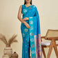 Vishnu Weaves Women's Firozi Banarasi Silk Zari Woven Saree with Blouse - Swadesiicart