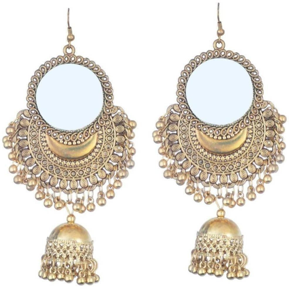 MS Fashion India Gold Color Half Moon Style Mirror Jhumka Earrings | Swadesiicart