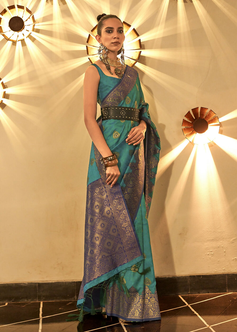 Trendy Weaving Silk Teal Green Designer Saree - Emponline | Swadesiicart