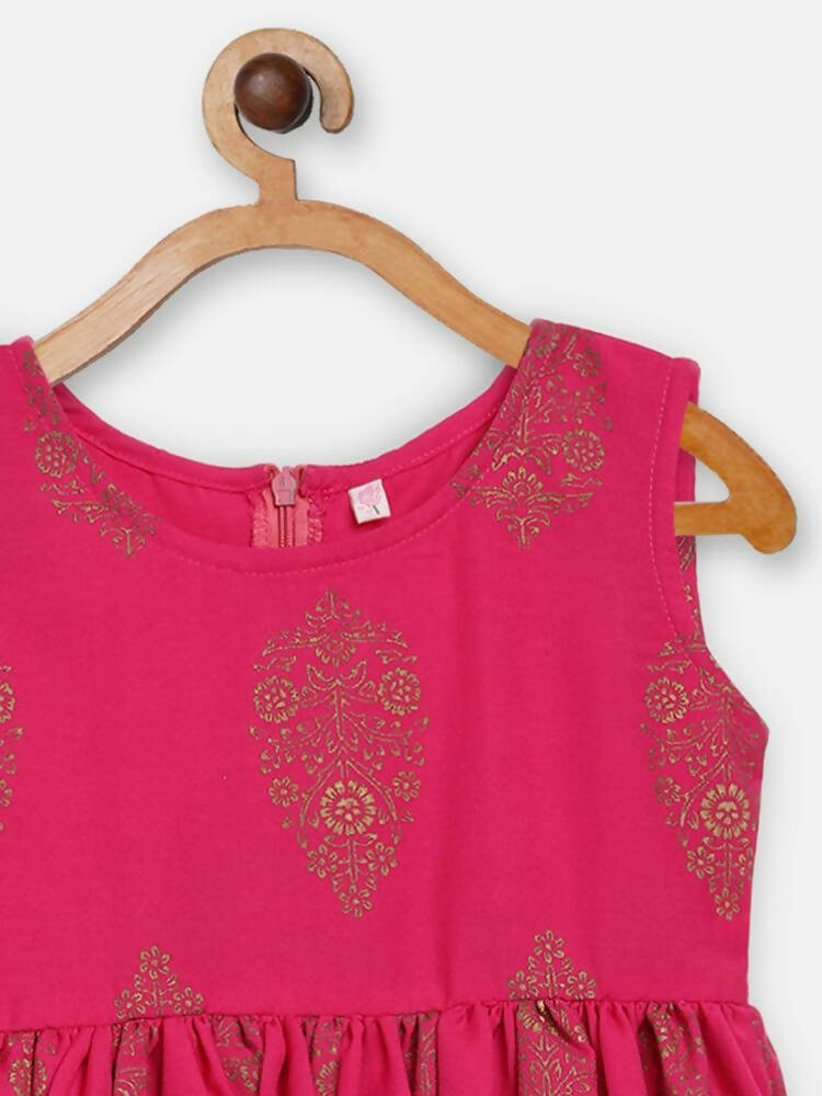 Ahalyaa Pink Rayon Printed Kids Kurta Sharara Set For Girls | Swadesiicart