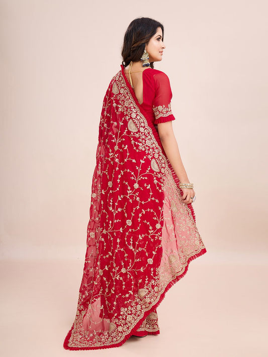 kasee Floral Embroidered Pure Georgette Ready to Wear Saree | Swadesiicart