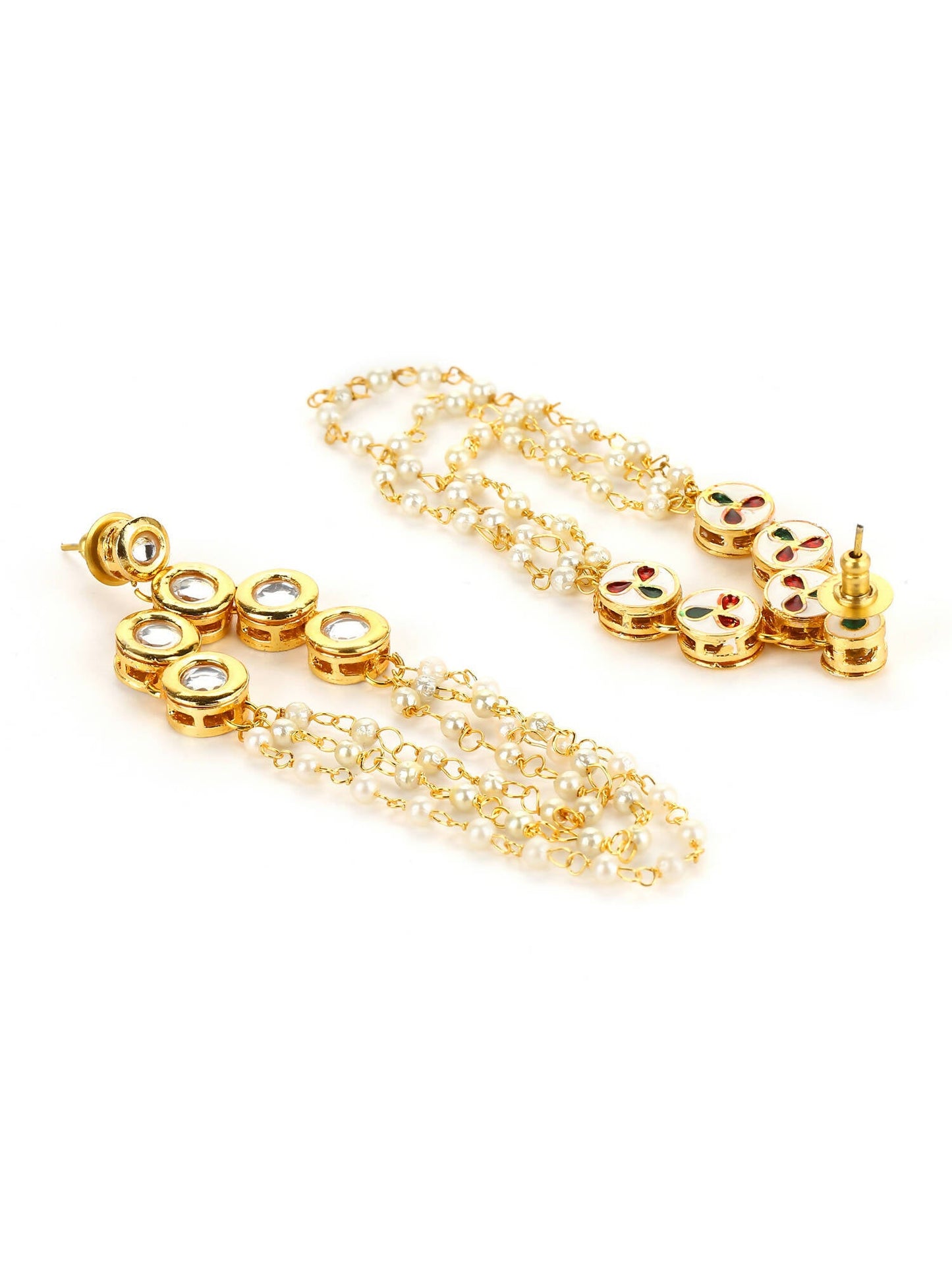 Gold-Polished Off White Contemporary Drop Earrings - Ruby Raang - Swadesiicart
