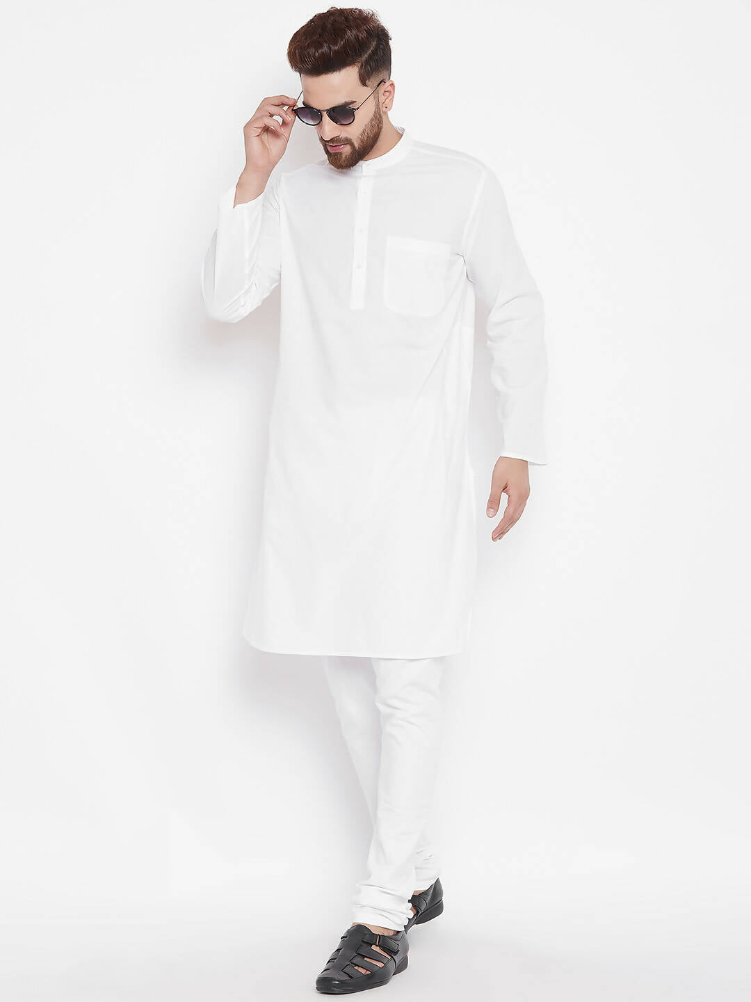 Even Apparels White Color Pure Cotton Band Collar Men's Kurta | Swadesiicart