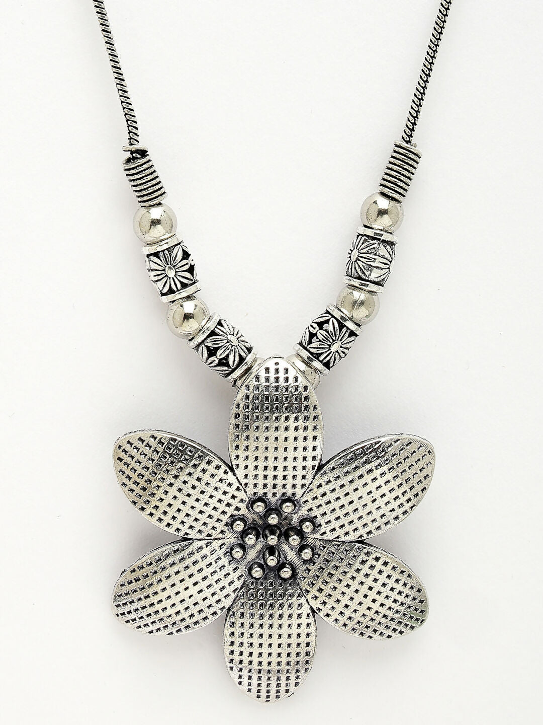 NVR Women's Silver-Toned Floral Shape Pendant with Chain | Swadesiicart