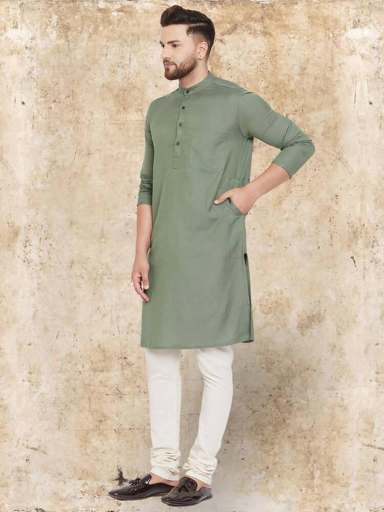 Even Apparels Cotton Linen Green Kurta - Green | Swadesiicart