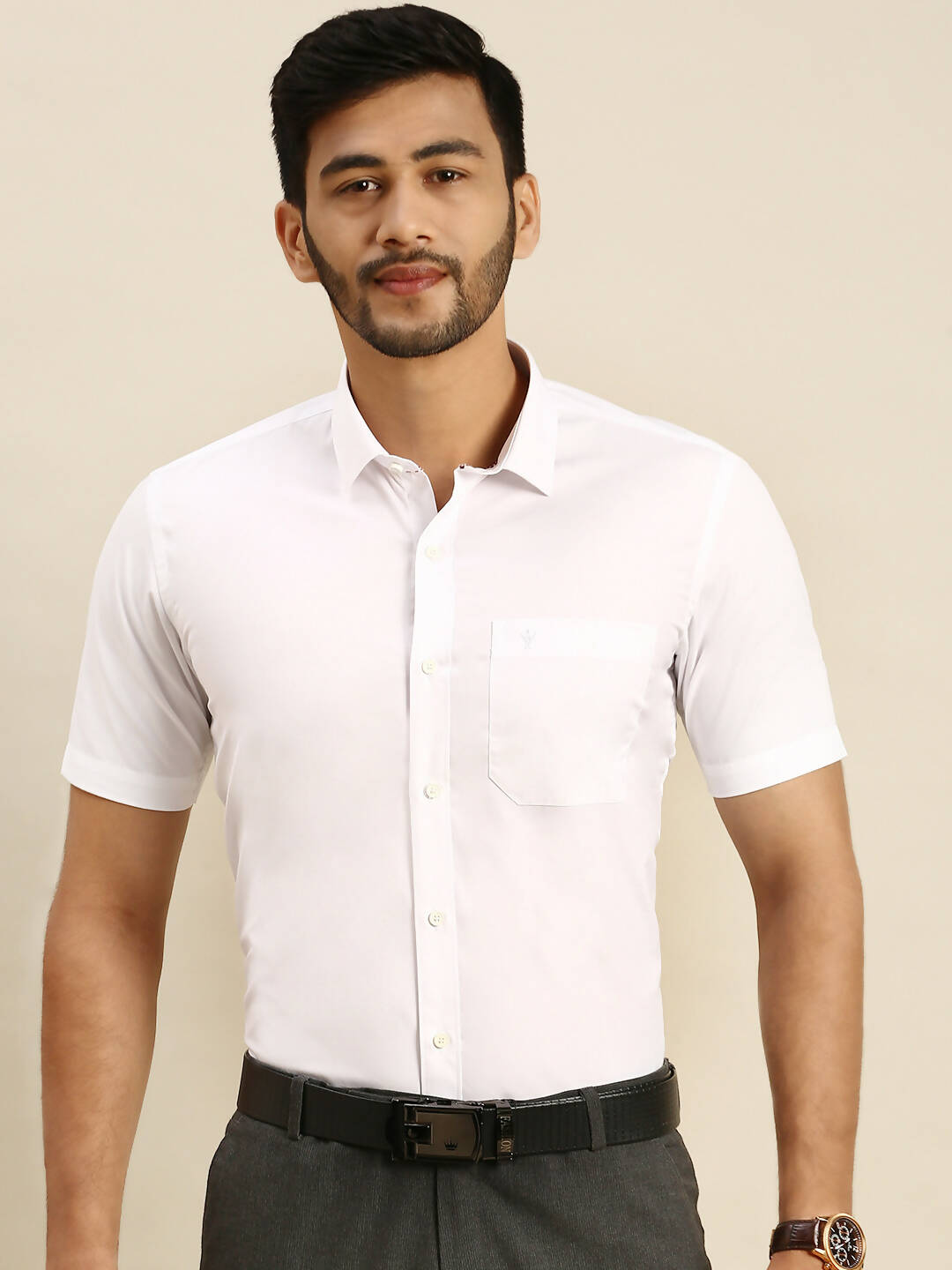 Ramraj Cotton Mens Half Sleeve Formal 100 % Cotton White Shirt | Swadesiicart