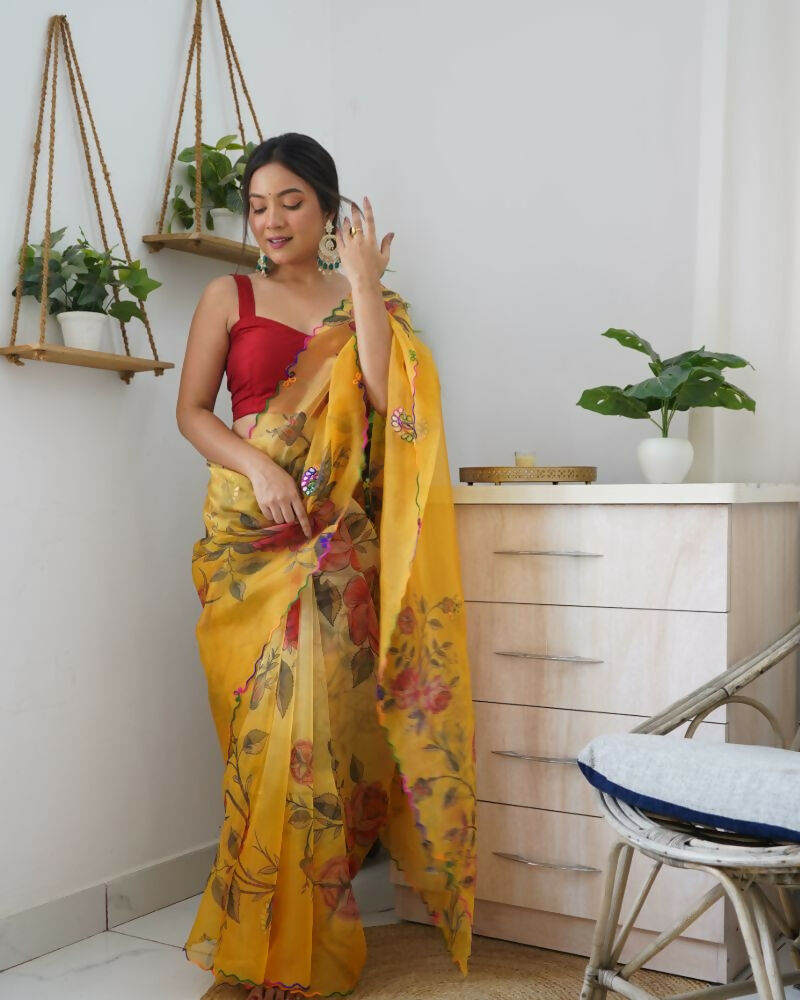 Vamsee Dillagi Yellow Organza Saree - Swadesiicart