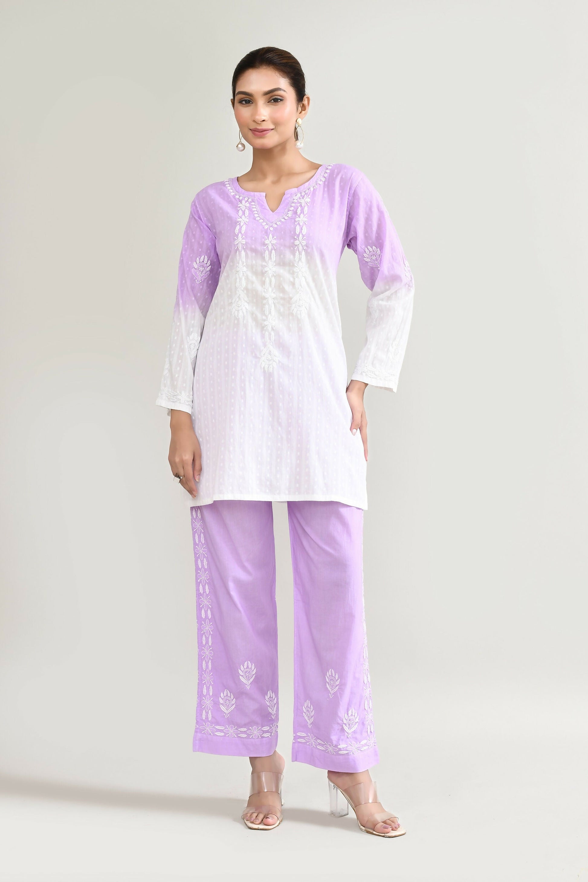 Joban Fashion Womens Cotton ChikanKari Purple Cord set - Swadesiicart