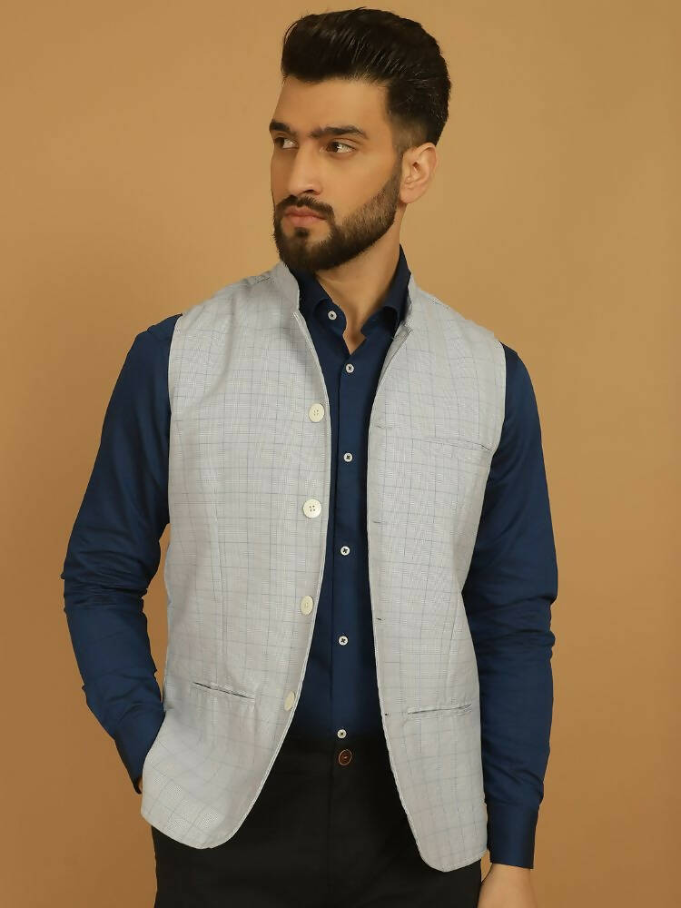 Even Apparels Nehru Jacket With Welt Pockets - Blue | Swadesiicart