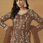 Pant Style Snuff Brown Embroidered Net Wedding Anarkali Suit - Emponline | Swadesiicart