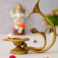 eCraftIndia Gold Toned Flower Shaped Brass Diya With Floral Handle | Swadesiicart