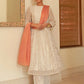 Janasya Women's White Chiffon Lurex Foil Printed Festive Flared Kurta Set | Swadesiicart
