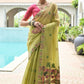 Vishnu Weaves Women's Pista Muga Cotton Thread Weaving Saree with Blouse - Swadesiicart
