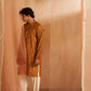 Brownish Yellow Modal Silk Designer Printed Men's Kurta Set - Mahotsav