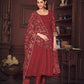 Jyoti Fashion Women's Maroon Georgette Embroidered Anarkali Kurta Pant Set With Dupatta | Swadesiicart