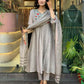 The52 Grey Women's Gorgeous Chinon Viscose Fabric Embroidered Work Straight Kurta Pant and Dupatta Set - Swadesiicart