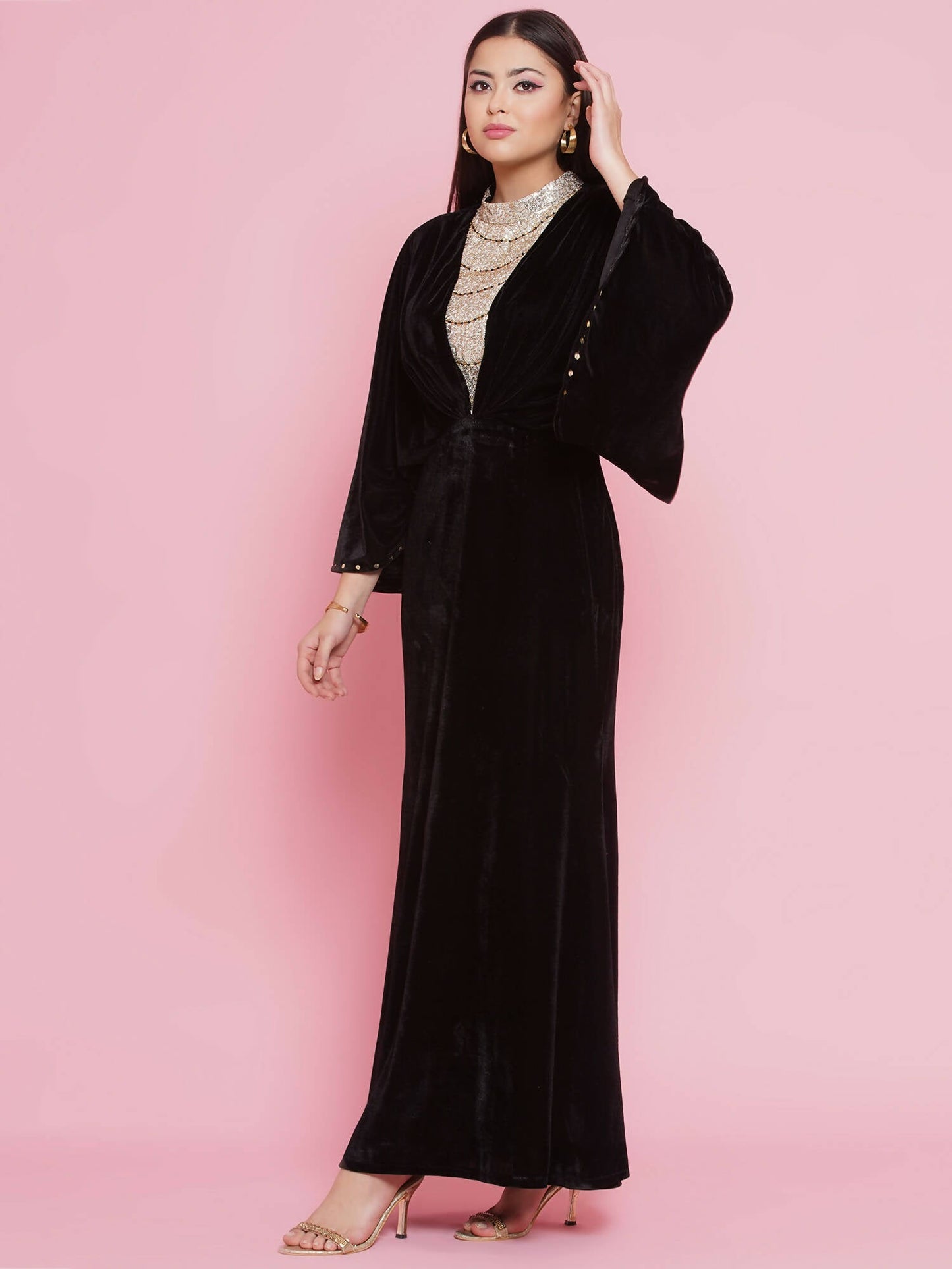 Women Republic Black Velvet Embellished Gown | Swadesiicart