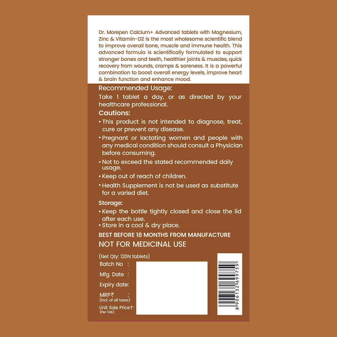 Dr. Morepen Calcium+ Advanced Tablets with Vitamin - D2, Magnesium & Zinc - Swadesiicart
