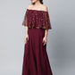 Ahalyaa Women Wine Colour Crepe & Net Gold Printed Dress | Swadesiicart