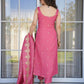 The52 Peach Women's Viscose Zari Chanderi Fabric Embroidered Work Straight Kurta, Pant and Dupatta Set - Swadesiicart