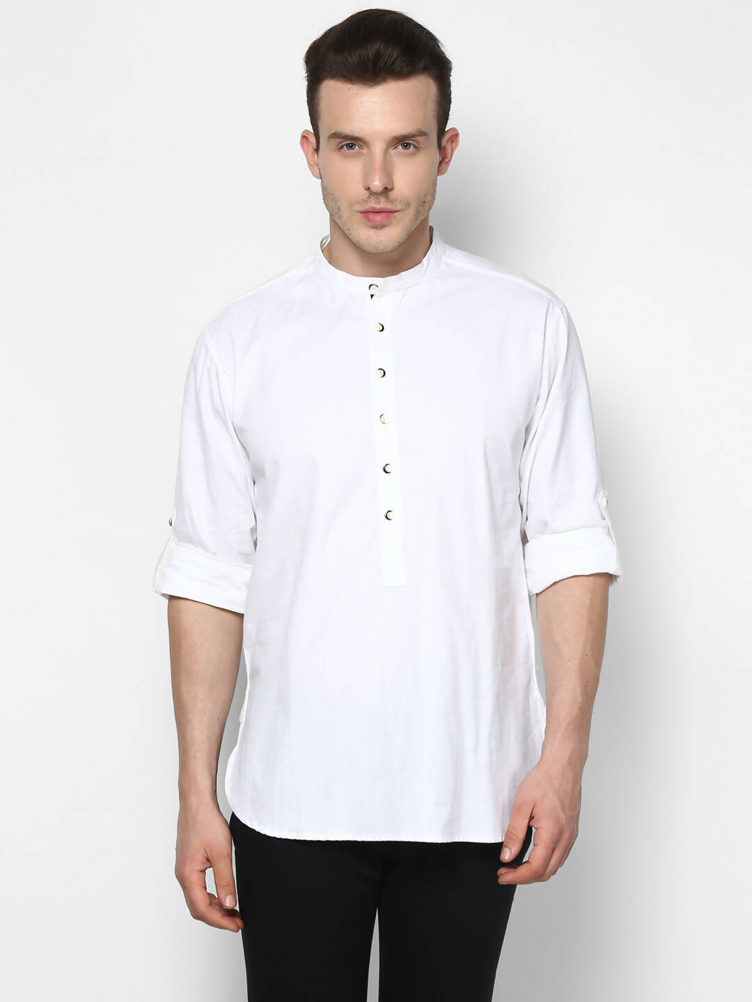 Even Apparels Band Collar White Color Pure Cotton Men's Kurta | Swadesiicart