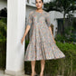Vaasva Women's Grey Cotton Digital Printed Embroidered Placket Dress | Swadesiicart