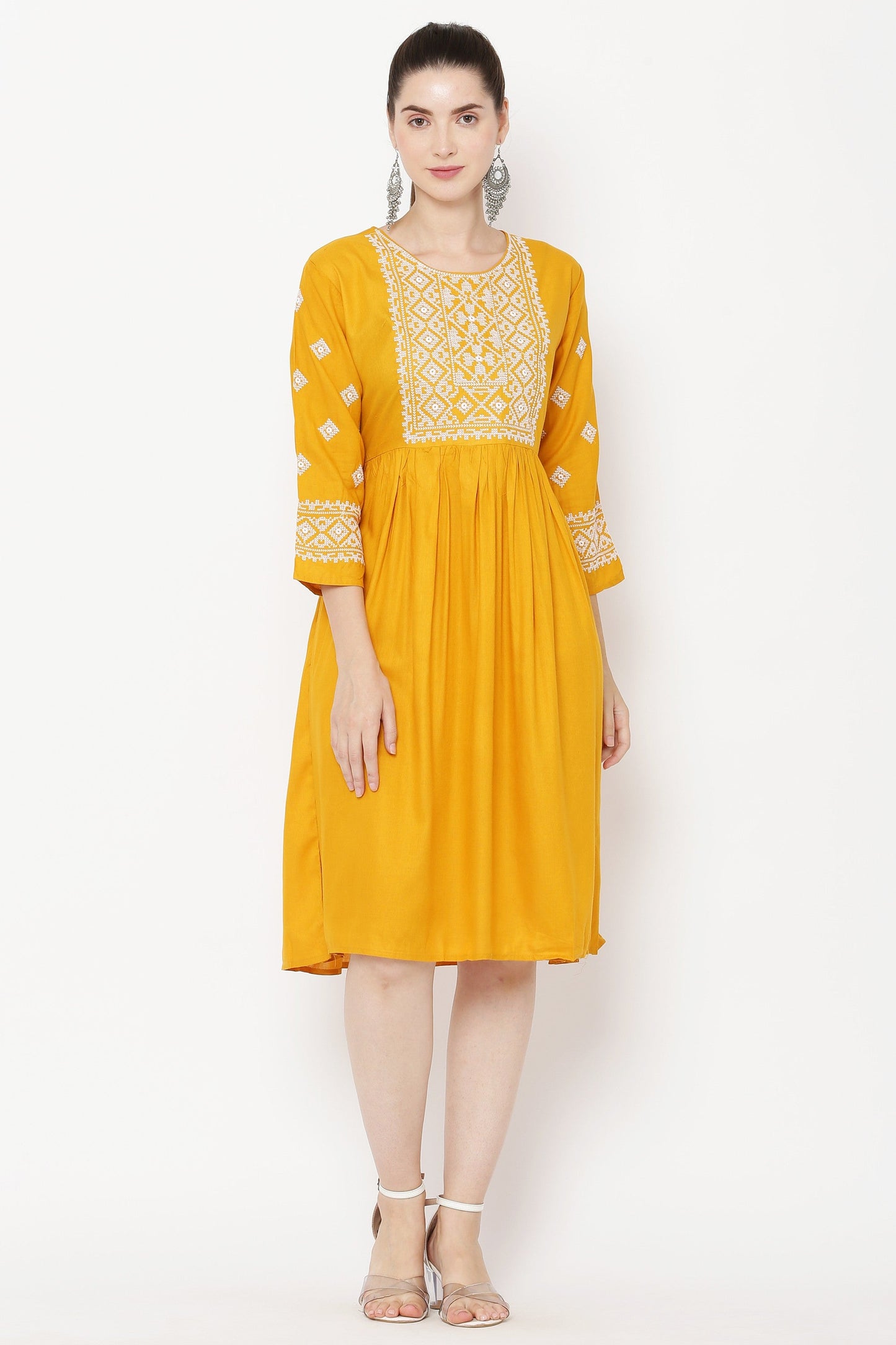 PAVONINE Gajri Color Burfi Design Embroidery Dress For Women | Swadesiicart