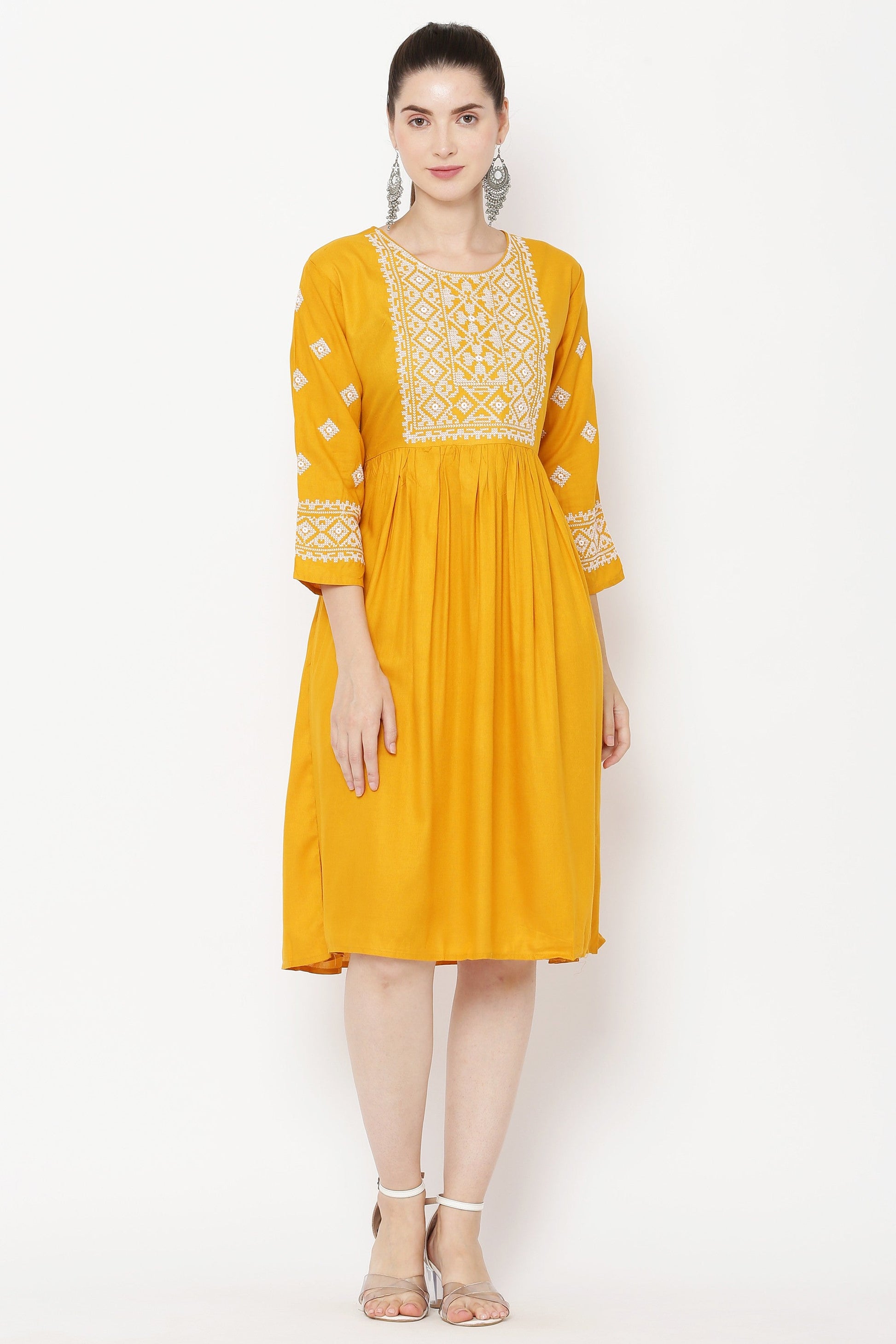 PAVONINE Gajri Color Burfi Design Embroidery Dress For Women | Swadesiicart