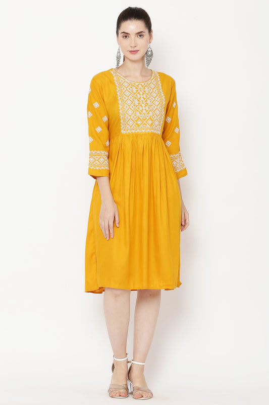 PAVONINE Gajri Color Burfi Design Embroidery Dress For Women | Swadesiicart