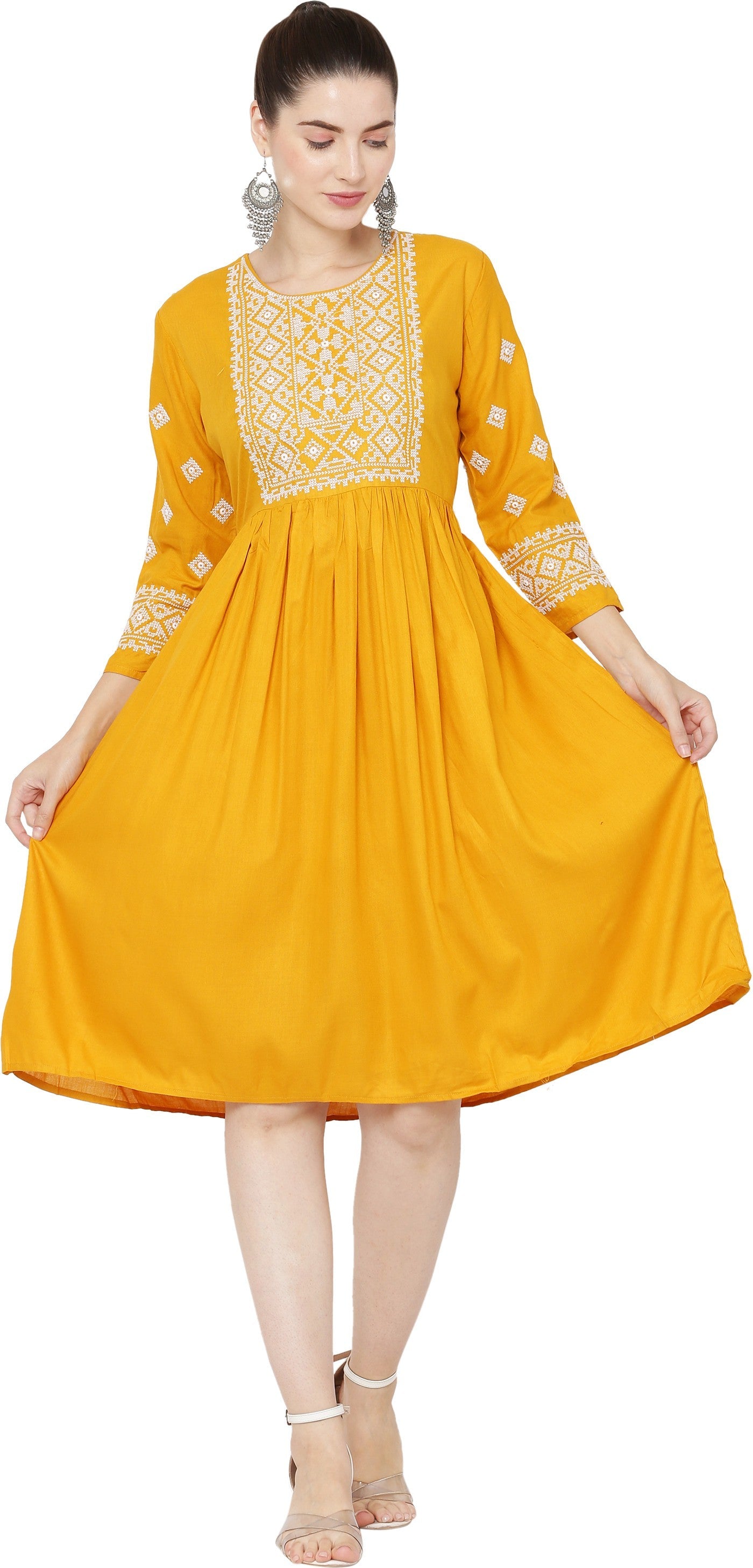 PAVONINE Gajri Color Burfi Design Embroidery Dress For Women | Swadesiicart