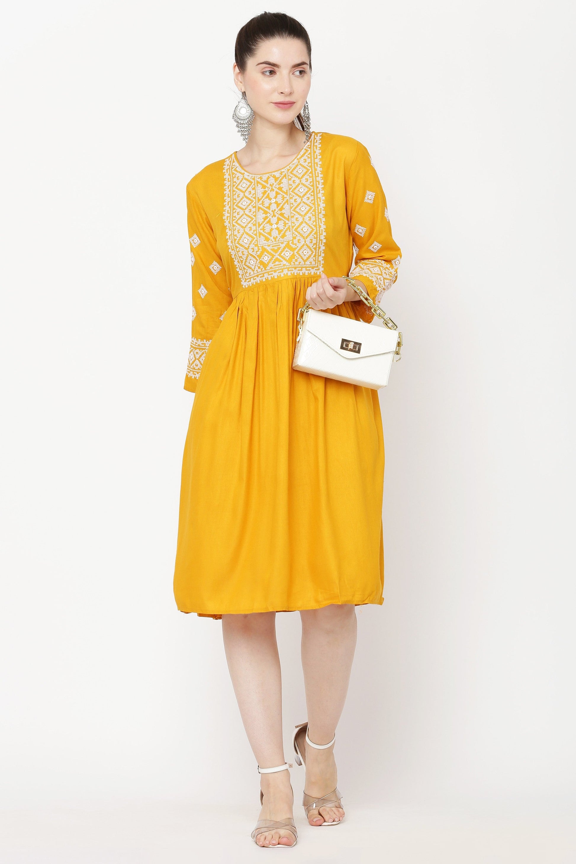 PAVONINE Gajri Color Burfi Design Embroidery Dress For Women | Swadesiicart
