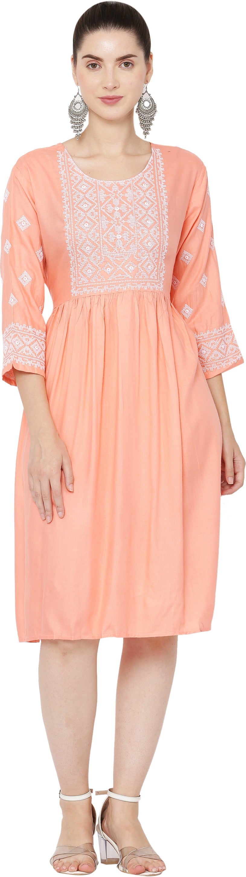 PAVONINE Mustard Color Burfi Design Embroidery Dress For Women | Swadesiicart
