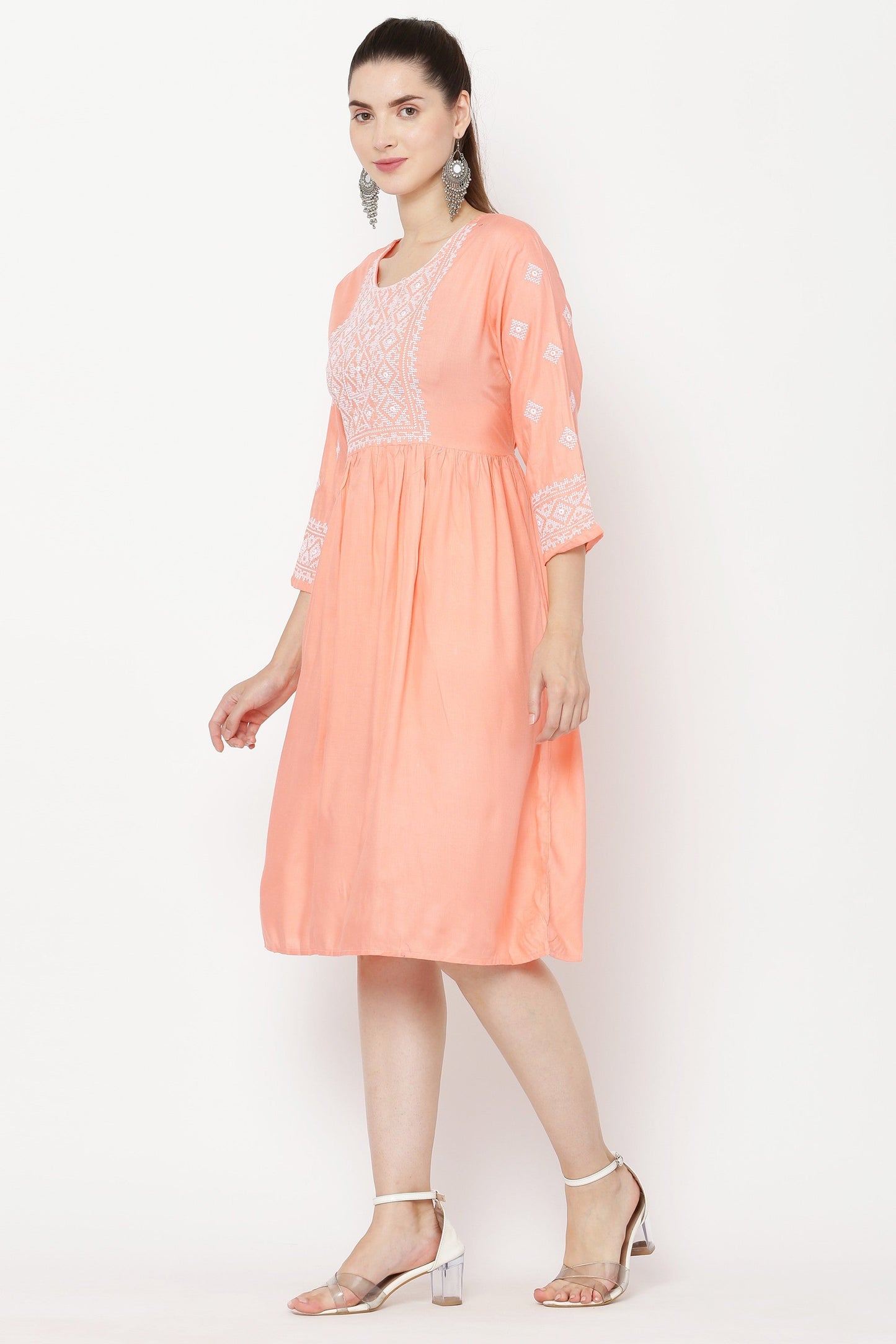 PAVONINE Mustard Color Burfi Design Embroidery Dress For Women | Swadesiicart