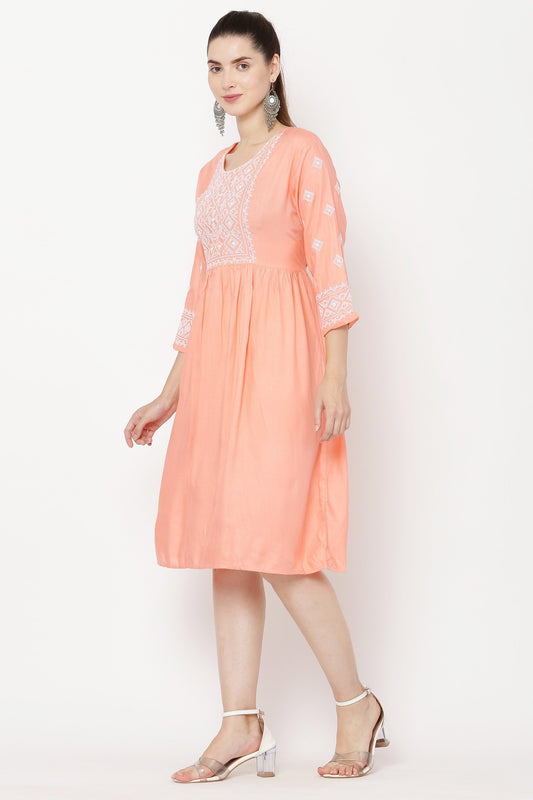 PAVONINE Mustard Color Burfi Design Embroidery Dress For Women | Swadesiicart