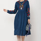 PAVONINE Navy Blue Color Flower Embroidery Dress For Women | Swadesiicart