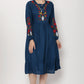 PAVONINE Navy Blue Color Flower Embroidery Dress For Women | Swadesiicart