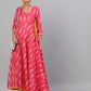 Antaran Red Cotton Flared Ikat Kurta - Swadesiicart