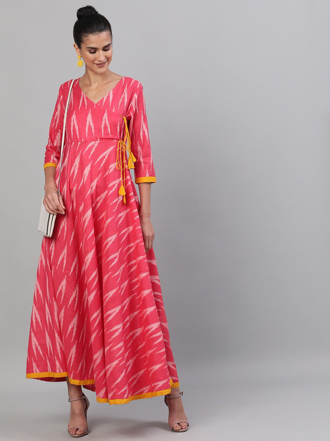 Antaran Red Cotton Flared Ikat Kurta - Swadesiicart